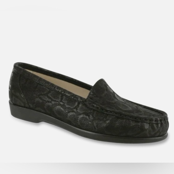 SAS Black Leather snake print Loafers Comfortable Flats - Picture 4 of 8
